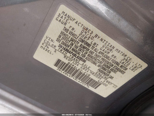 45629615 :رقم المزاد ، 3N1AB6AP4BL620596 vin ، 2011 Nissan Sentra 2.0 مزاد بيع