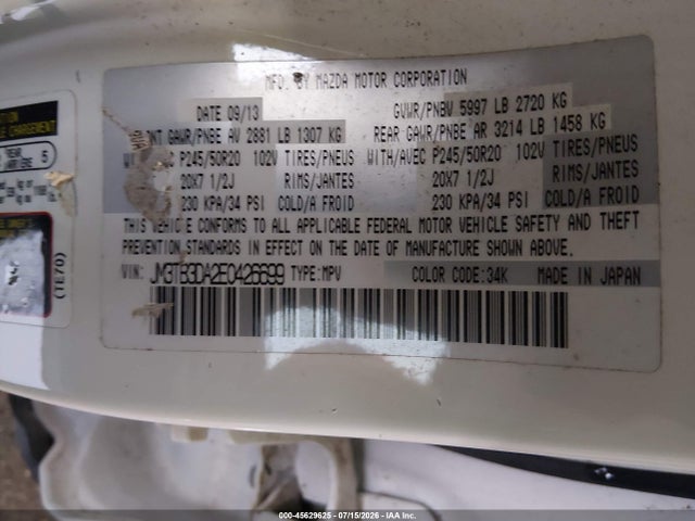 Aukcja sprzedaży 2014 Mazda Cx-9 Grand Touring, vin: JM3TB3DA2E0426699, numer aukcji: 45629625