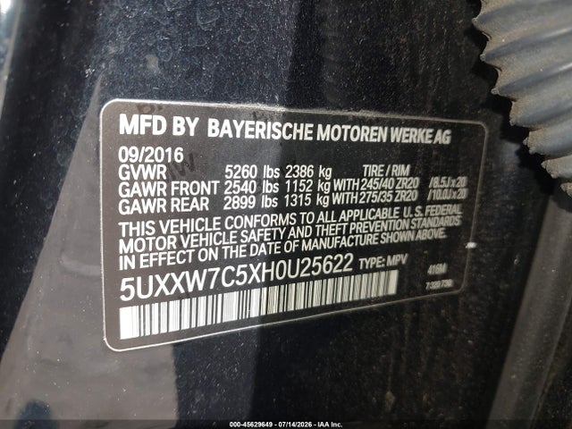 Aukcja sprzedaży 2017 Bmw X4 M40i, vin: 5UXXW7C5XH0U25622, numer aukcji: 45629649