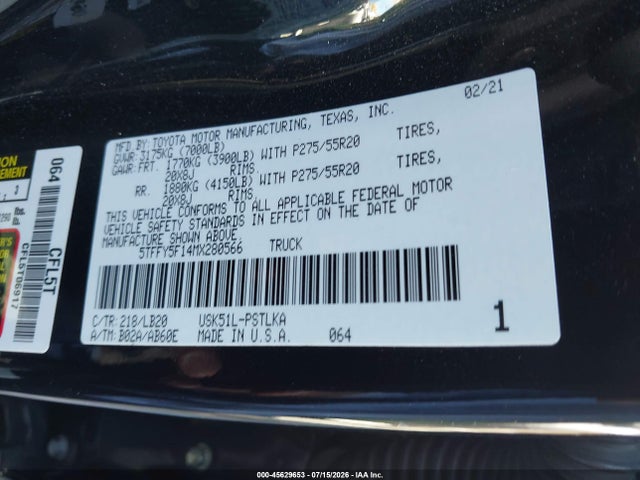 5TFFY5F14MX280566 Toyota Tundra Limited