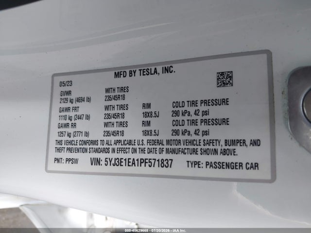 Tesla Model 3 Rear-wheel Drive 2023 5YJ3E1EA1PF571837 Image 9