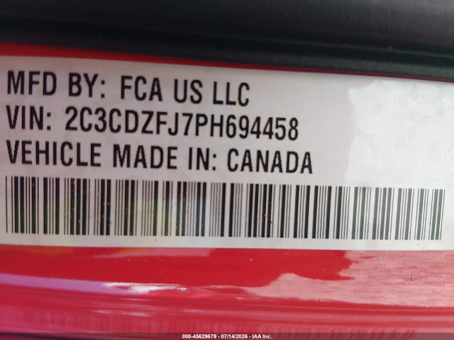 45629679 :رقم المزاد ، 2C3CDZFJ7PH694458 vin ، 2023 Dodge Challenger R/t Scat Pack مزاد بيع