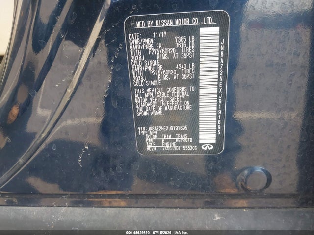 2018 Infiniti Qx80 მანქანა იყიდება აუქციონზე, vin: JN8AZ2NEXJ9191695, აუქციონის ნომერი: 45629690