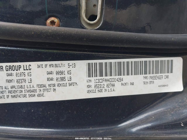 2013 Dodge Dart Se მანქანა იყიდება აუქციონზე, vin: 1C3CDFAA4DD314264, აუქციონის ნომერი: 45629703