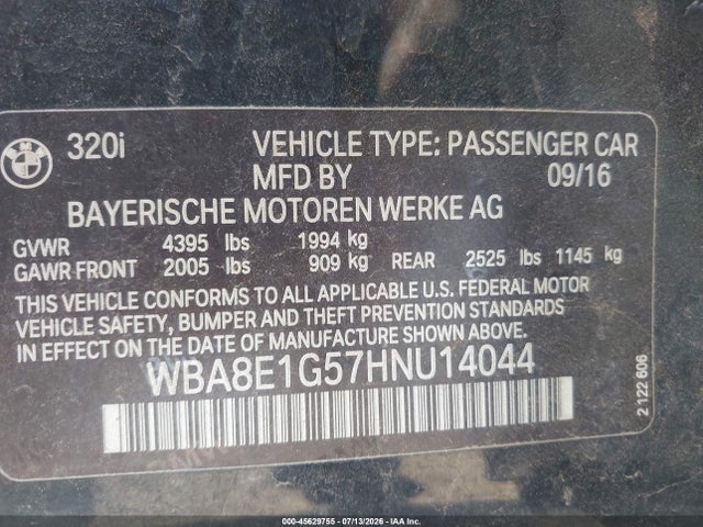 BMW 320i 2017 WBA8E1G57HNU14044 Image 9