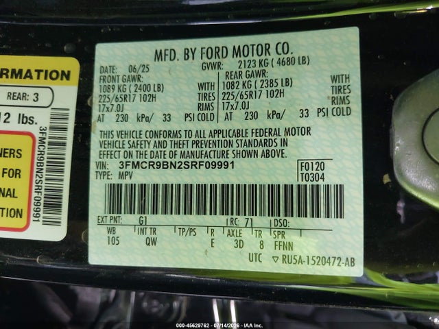 3FMCR9BN2SRF09991 Ford Bronco Sport Big Bend