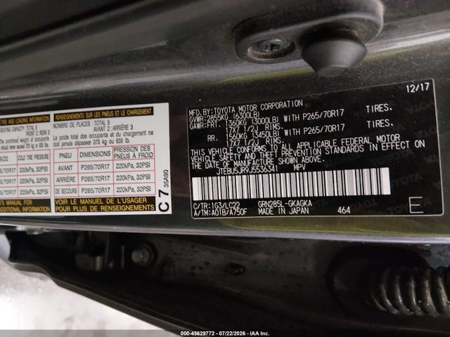 JTEBU5JR9J5536341 Toyota 4runner Trd Off Road Premium