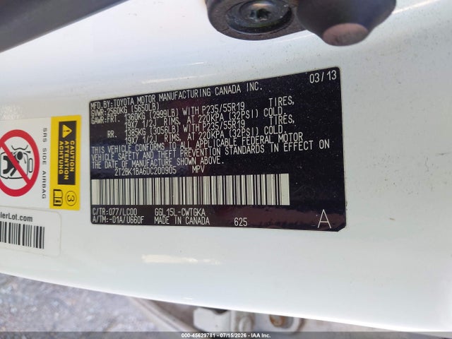45629781 :رقم المزاد ، 2T2BK1BA6DC200905 vin ، 2013 Lexus Rx 350 مزاد بيع