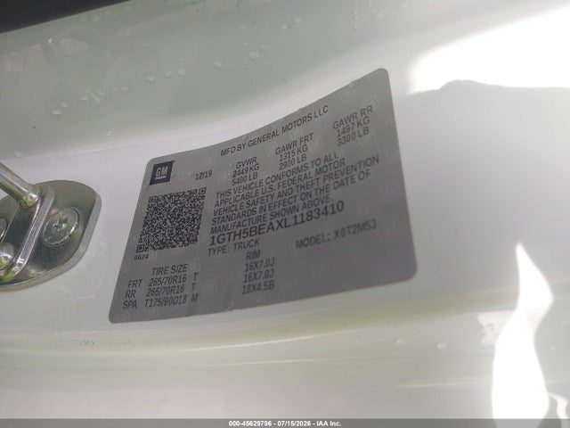 45629796 :رقم المزاد ، 1GTH5BEAXL1183410 vin ، 2020 Gmc Canyon 2wd مزاد بيع