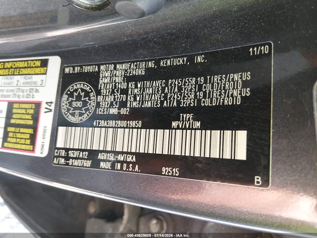 Aukcja sprzedaży 2011 Toyota Venza, vin: 4T3BA3BB2BU019850, numer aukcji: 45629809