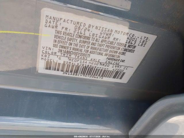 45629830 :رقم المزاد ، 3N1AB8CV9SY206675 vin ، 2025 Nissan Sentra Sv مزاد بيع
