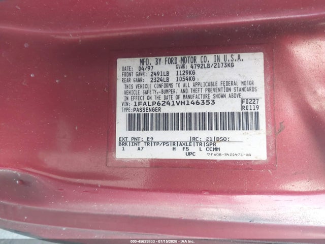 Auction sale of the 1997 Ford Thunderbird Lx, vin: 1FALP6241VH146353, lot number: 45629833