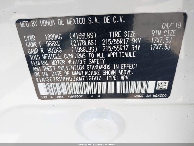 Honda HR-V EX 2019 3CZRU6H53KM719607 Image 9