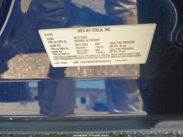 Продаж на аукціоні авто 2023 Tesla Model Y Performance Dual Motor All-wheel Drive, vin: 7SAYGDEF9PF645733, номер лоту: 45629846