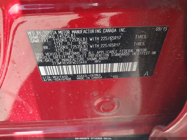 Toyota Rav4 Xle 2015 2T3WFREV0FW223449 Image 9