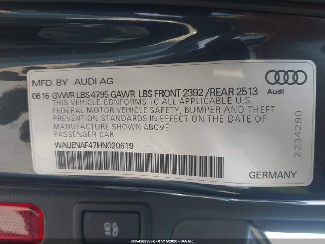 Продаж на аукціоні авто 2017 Audi A4 Premium Plus, vin: WAUENAF47HN020619, номер лоту: 45629892