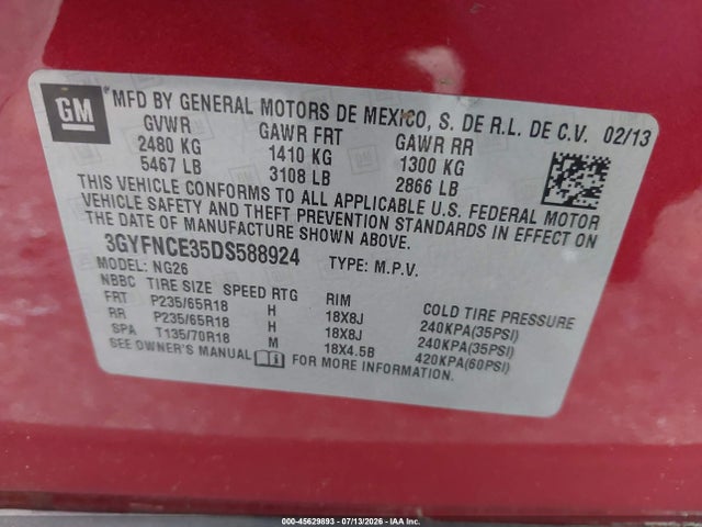 Продажа на аукционе авто 2013 Cadillac Srx Luxury Collection, vin: 3GYFNCE35DS588924, номер лота: 45629893