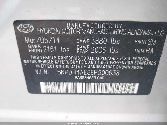 Hyundai ELANTRA SE 2014 5NPDH4AE8EH500638 Image 9