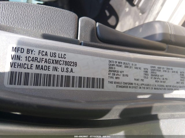 Продажа на аукционе авто 2021 Jeep Grand Cherokee Laredo X 4x4, vin: 1C4RJFAGXMC780239, номер лота: 45629957