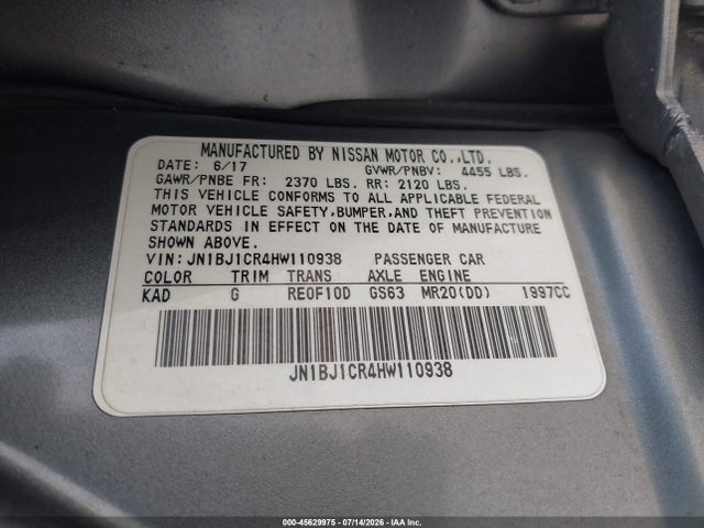 2017 Nissan Rogue Sport Sv მანქანა იყიდება აუქციონზე, vin: JN1BJ1CR4HW110938, აუქციონის ნომერი: 45629975