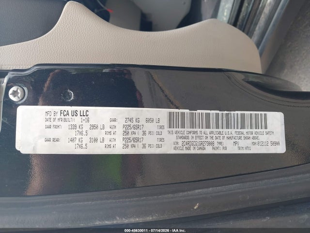 2016 Dodge Grand Caravan Sxt მანქანა იყიდება აუქციონზე, vin: 2C4RDGCG1GR273008, აუქციონის ნომერი: 45630011