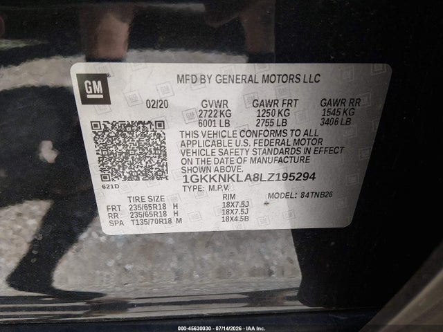 Продаж на аукціоні авто 2020 Gmc Acadia Fwd Sle, vin: 1GKKNKLA8LZ195294, номер лоту: 45630030