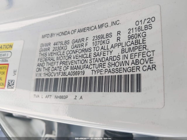 1HGCV1F38LA056919 Honda Accord Sport
