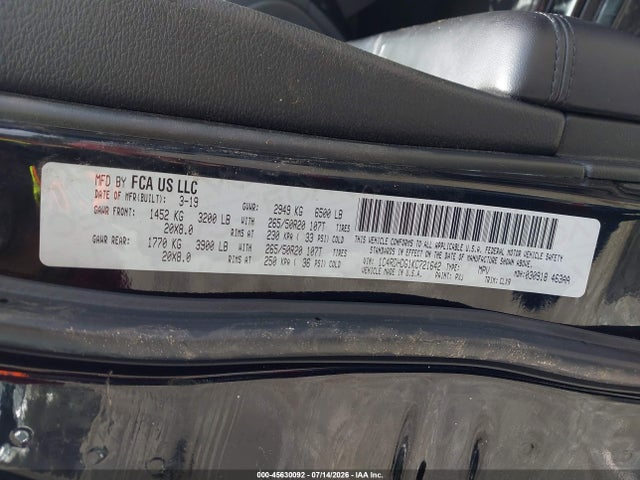Продажа на аукционе авто 2019 Dodge Durango Gt Rwd, vin: 1C4RDHDG1KC721642, номер лота: 45630092