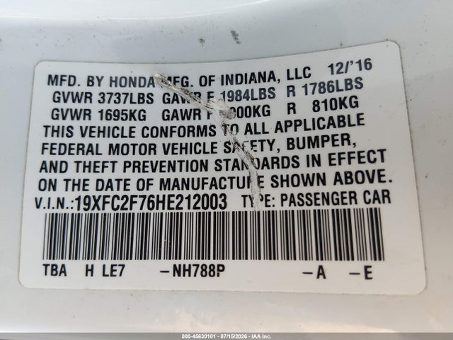 19XFC2F76HE212003 Honda CIVIC EX