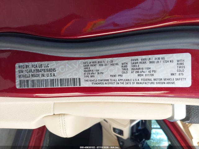 Продажа на аукционе авто 2023 Jeep Grand Cherokee 4xe, vin: 1C4RJYB64P8769245, номер лота: 45630102
