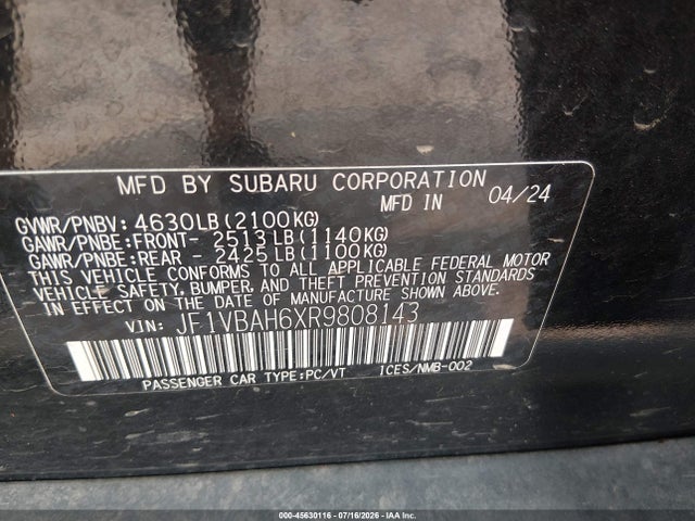 Продажа на аукционе авто 2024 Subaru Wrx Premium, vin: JF1VBAH6XR9808143, номер лота: 45630116