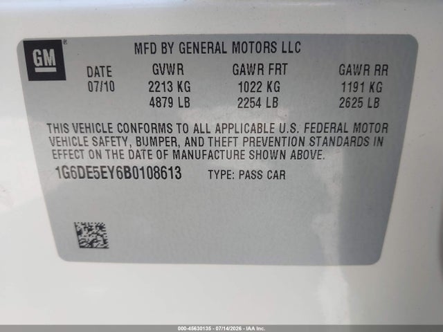Продаж на аукціоні авто 2011 Cadillac Cts Luxury, vin: 1G6DE5EY6B0108613, номер лоту: 45630135