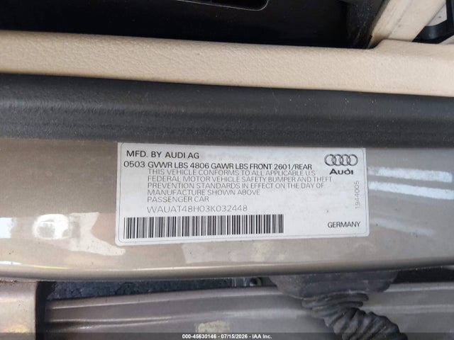 Продаж на аукціоні авто 2003 Audi A4 3.0, vin: WAUAT48H03K032448, номер лоту: 45630146