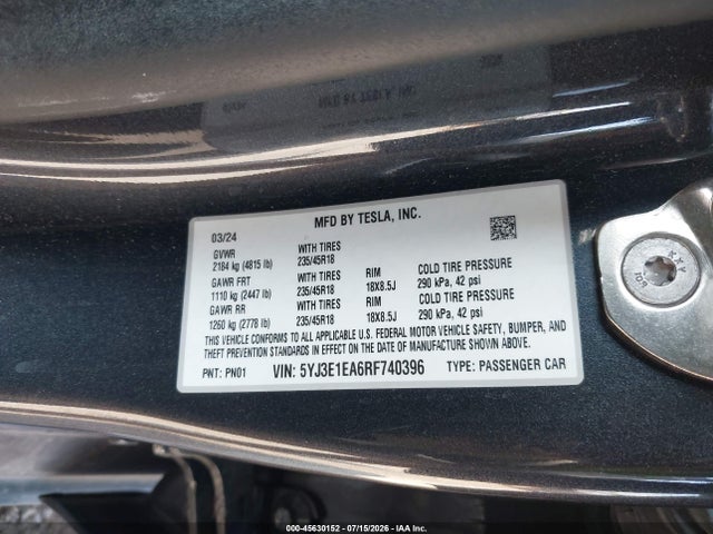 Tesla MODEL 3 2024 5YJ3E1EA6RF740396 Image 9