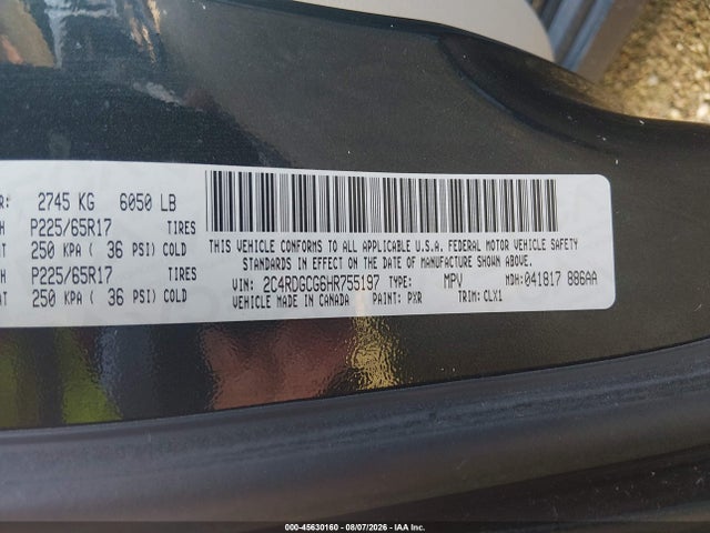 Продажа на аукционе авто 2017 Dodge Grand Caravan Sxt, vin: 2C4RDGCG6HR755197, номер лота: 45630160