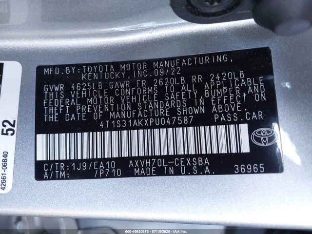 4T1S31AKXPU047587 Toyota Camry Se Hybrid