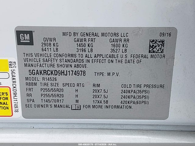 Продажа на аукционе авто 2017 Buick Enclave Premium, vin: 5GAKRCKD9HJ174978, номер лота: 45630179