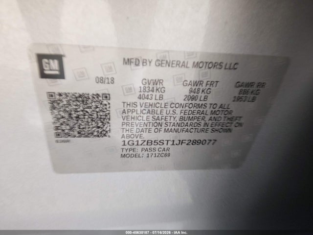 1G1ZB5ST1JF289077 Chevrolet Malibu 1ls