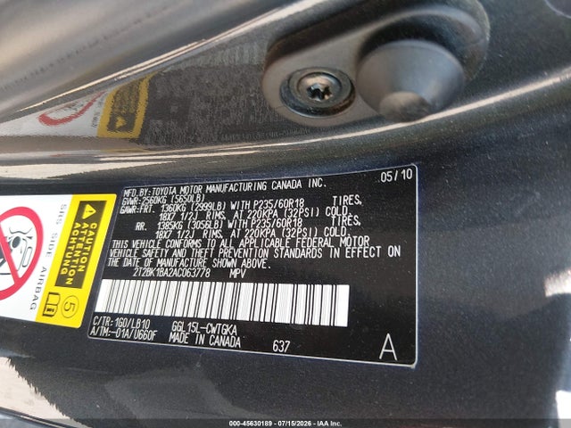 Aukcja sprzedaży 2010 Lexus Rx 350, vin: 2T2BK1BA2AC063778, numer aukcji: 45630189