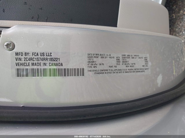 2024 Chrysler Pacifica Hybrid Select მანქანა იყიდება აუქციონზე, vin: 2C4RC1S74RR185221, აუქციონის ნომერი: 45630192