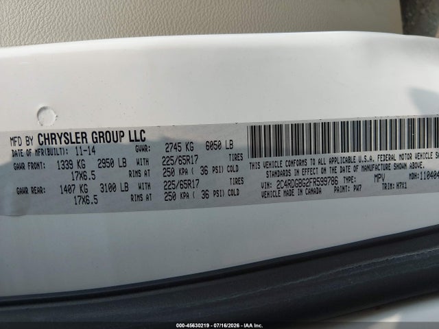 Aukcja sprzedaży 2015 Dodge Grand Caravan Se, vin: 2C4RDGBG2FR599786, numer aukcji: 45630219