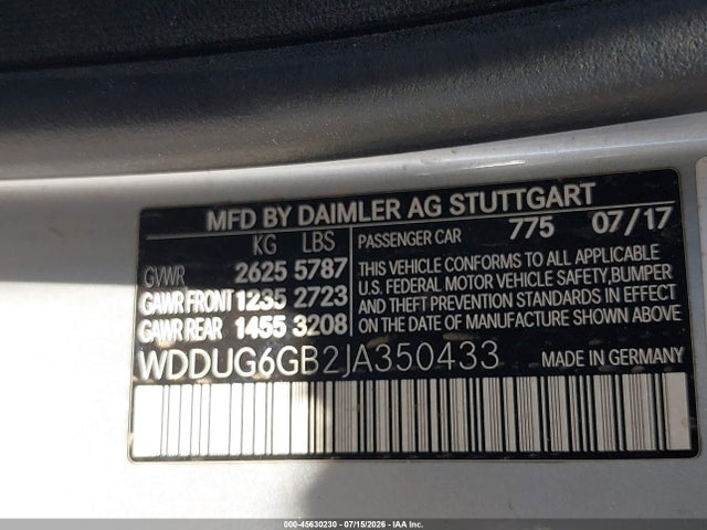 45630230 :رقم المزاد ، WDDUG6GB2JA350433 vin ، 2018 Mercedes-benz S 450 مزاد بيع