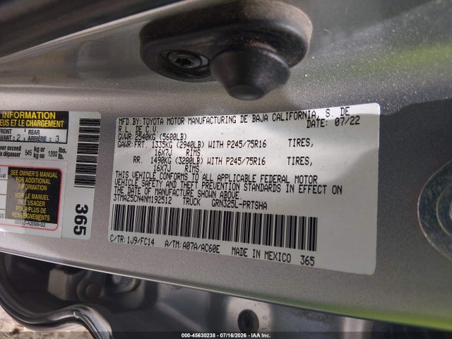 3TMAZ5CN4NM192512 Toyota Tacoma Sr5 V6