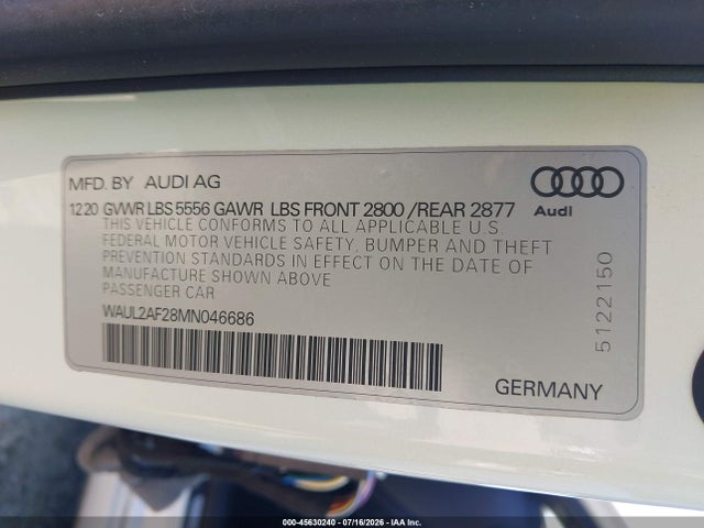 Продаж на аукціоні авто 2021 Audi A6 Premium Plus 55 Tfsi Quattro S Tronic, vin: WAUL2AF28MN046686, номер лоту: 45630240