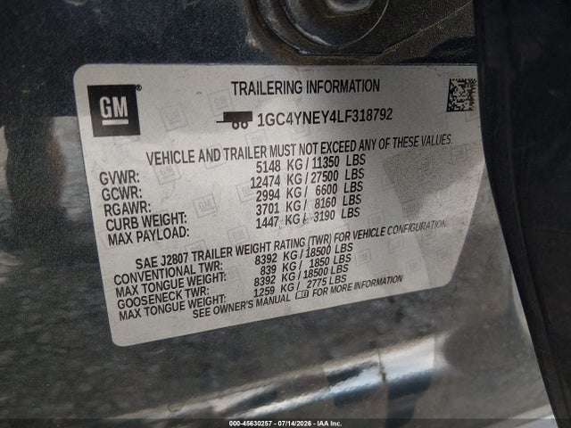 Продажа на аукционе авто 2020 Chevrolet Silverado 2500hd 4wd  Standard Bed Lt, vin: 1GC4YNEY4LF318792, номер лота: 45630257