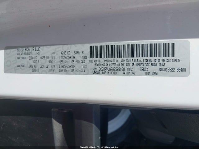 Aukcja sprzedaży 2017 Ram Promaster 3500 Cargo Van High Roof 159 Wb Ext, vin: 3C6URVJG7HE528158, numer aukcji: 45630266