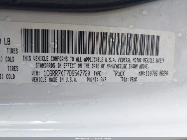 2013 Ram 1500 Tradesman მანქანა იყიდება აუქციონზე, vin: 1C6RR7KT7DS547720, აუქციონის ნომერი: 45630276
