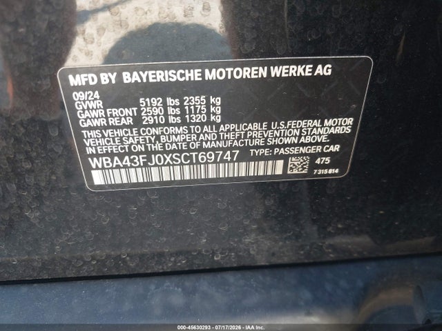 45630293 :رقم المزاد ، WBA43FJ0XSCT69747 vin ، 2025 Bmw 530i مزاد بيع
