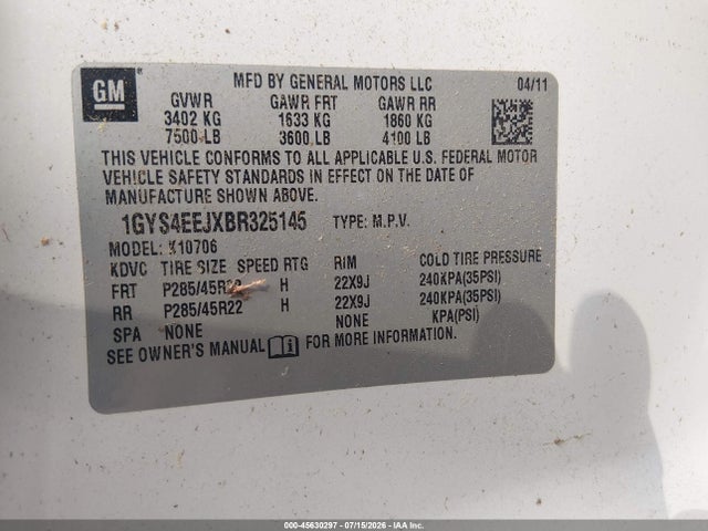 Aukcja sprzedaży 2011 Cadillac Escalade Hybrid Standard, vin: 1GYS4EEJXBR325145, numer aukcji: 45630297