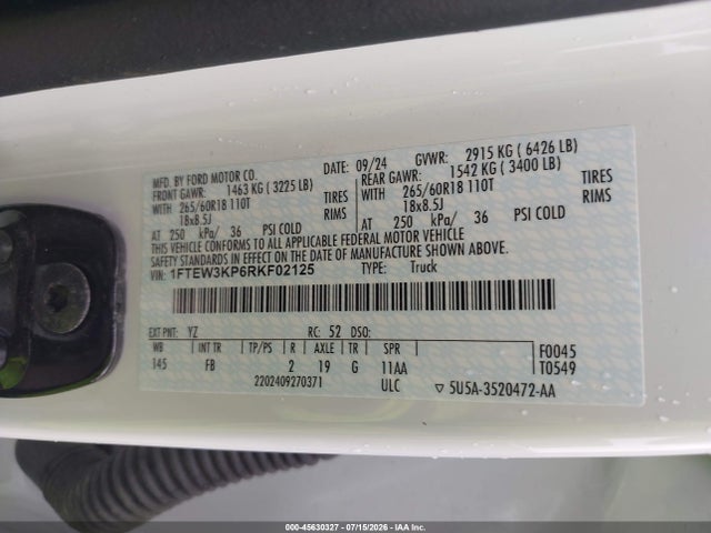 Aukcja sprzedaży 2024 Ford F-150 Xlt, vin: 1FTEW3KP6RKF02125, numer aukcji: 45630327